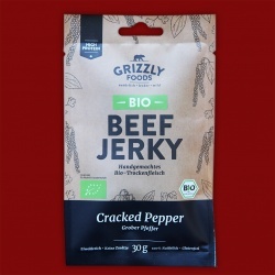 Grizzly Foods Bio Beef Jerky -  Cracked Pepper, 30g